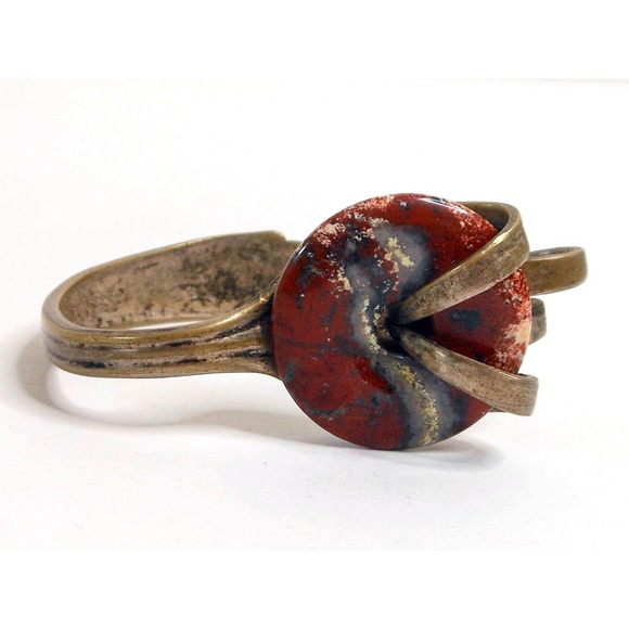 Vintage Red Jasper Fork Bracelet, Artisan Crafted - Picture 2 of 6